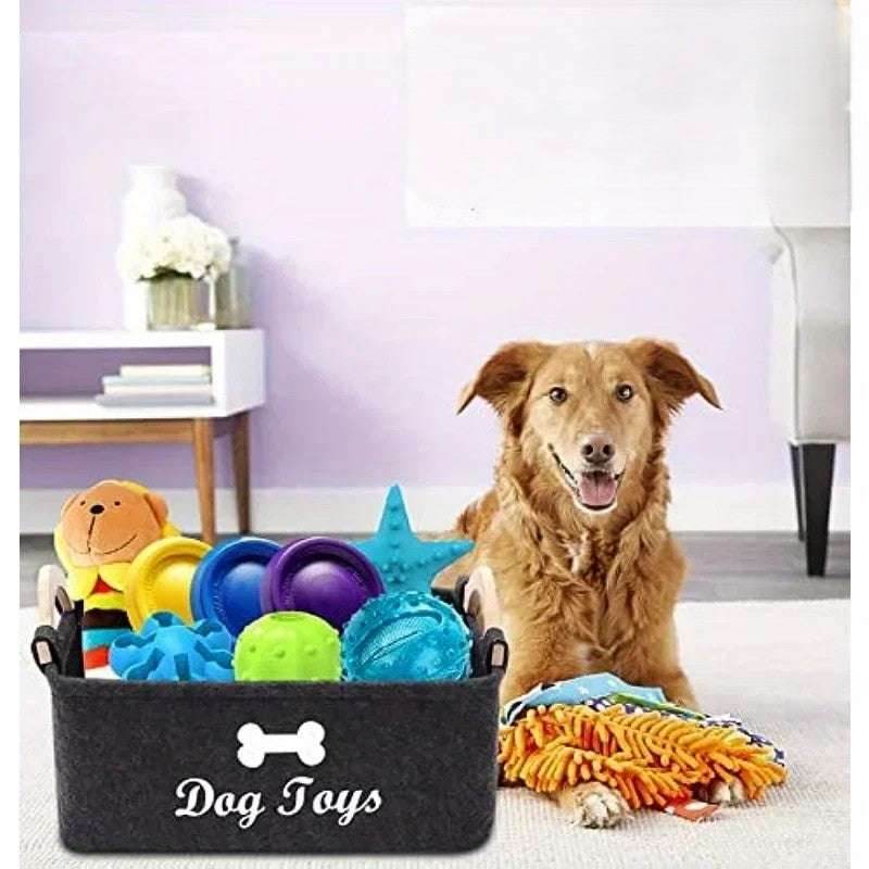EMESA HOME Felt Pet Toy Box – Dog Toy Storage Basket for Organizing Pets