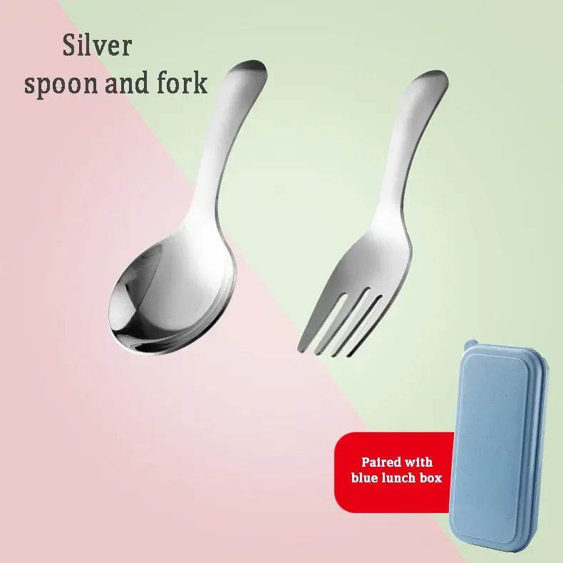 EMESA HOME 304 Stainless Steel Portable Spoon and Fork Set – Outdoor Travel, Kids and Dessert Tableware, Compact Cutlery Combination Silvery