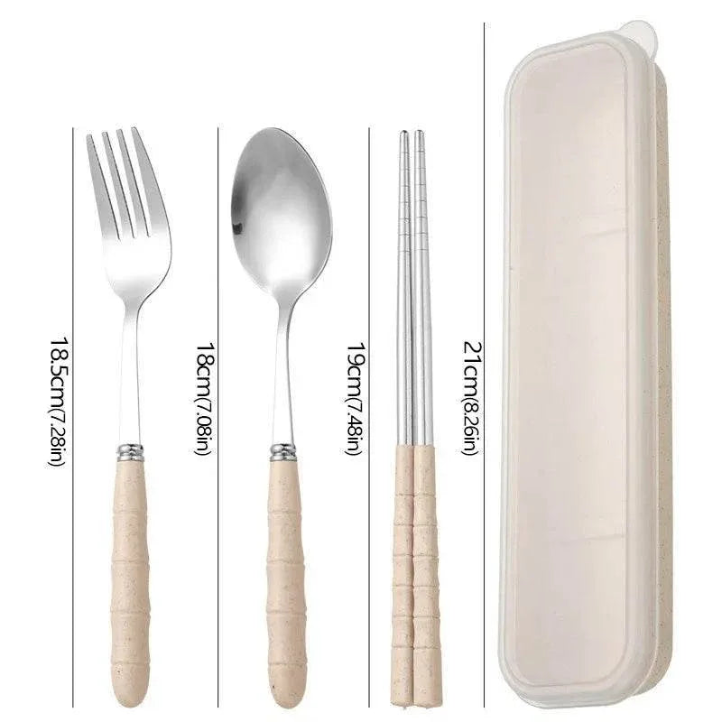 EMESA HOME-3pcs/set Stainless Steel Tableware Set - Chopsticks, Fork, Spoon, Travel Flatware with Box - EMESA HOME™