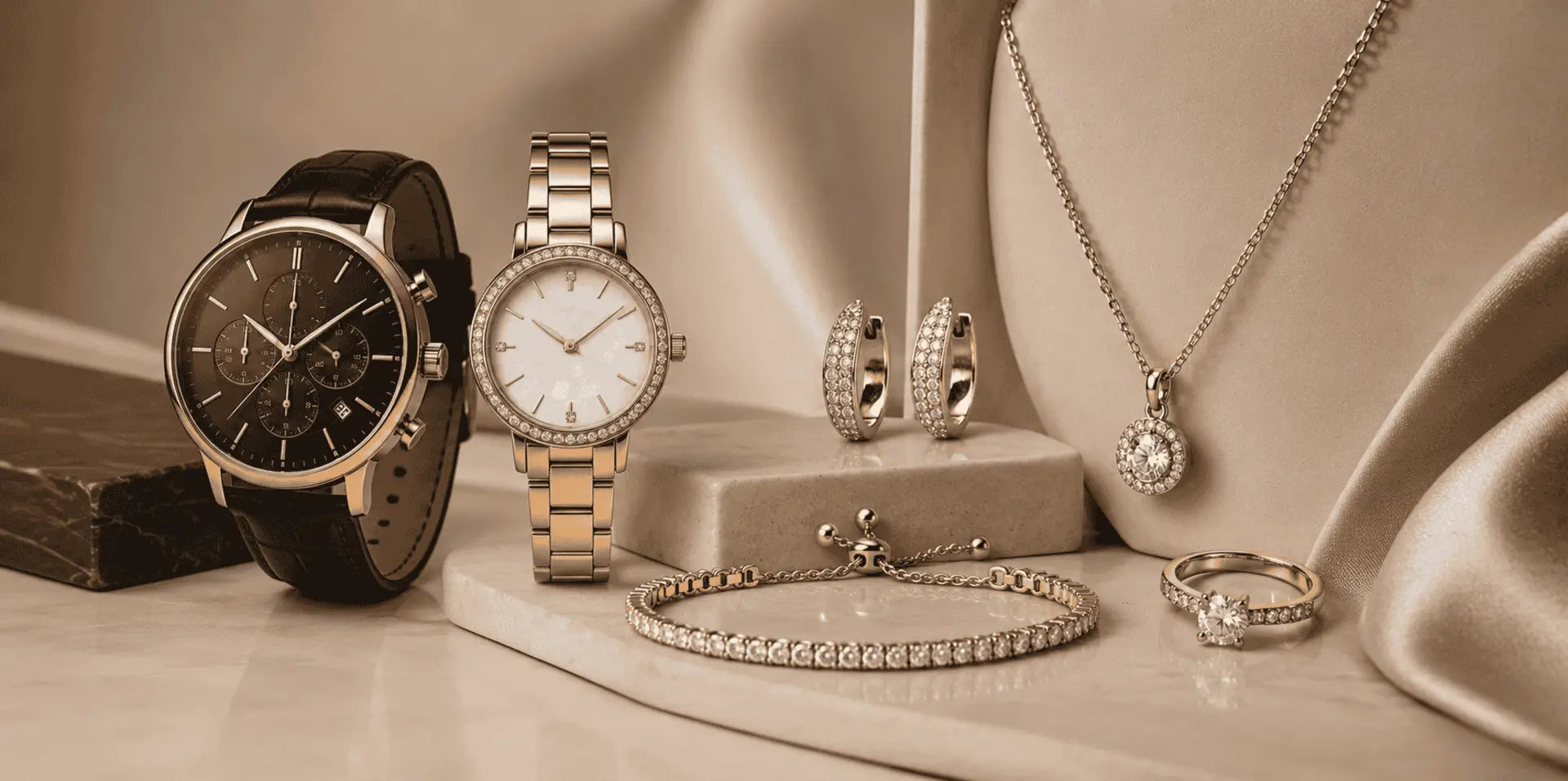 Elegant collection of luxury watches, necklace, ring, and earrings – Watches & Accessories EMESA HOME