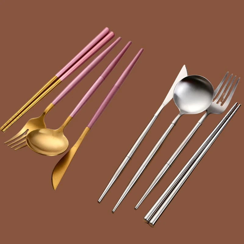 EMESA HOME 5pcs/set Portable Gold Flatware Set - Emesa Home