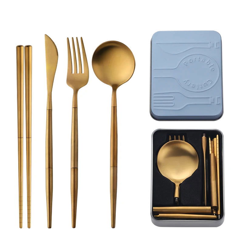 EMESA HOME 5pcs/set Portable Gold Flatware Set - Emesa Home