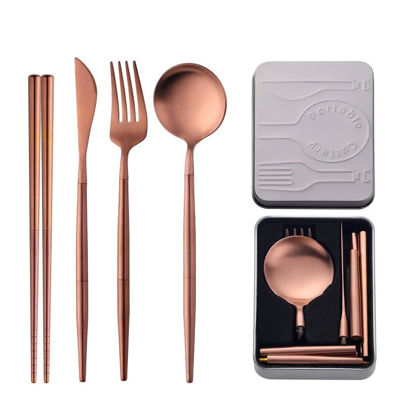 EMESA HOME 5pcs/set Portable Gold Flatware Set - Emesa Home