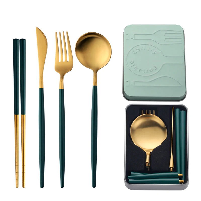 EMESA HOME 5pcs/set Portable Gold Flatware Set - Emesa Home