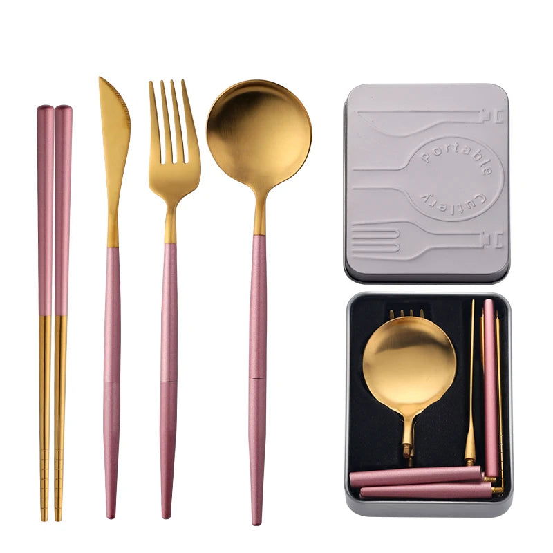 EMESA HOME 5pcs/set Portable Gold Flatware Set - Emesa Home