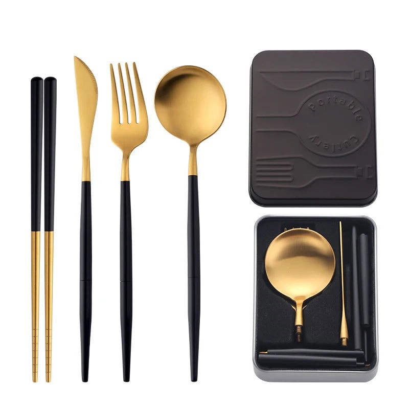 EMESA HOME 5pcs/set Portable Gold Flatware Set - Emesa Home